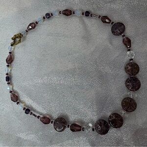 Amethyst necklace beaded opal look beads stunning purple pink silver gold toggle